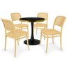 conjunto mesa de jantar redonda majestic 70cm preta com 4 cadeiras roma nude