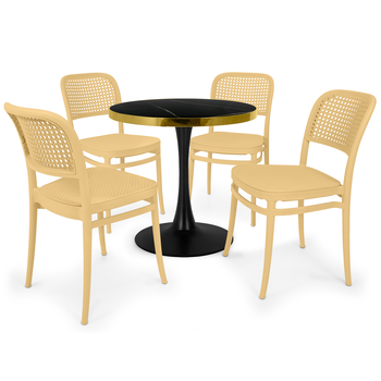 conjunto mesa de jantar redonda majestic 70cm preta com 4 cadeiras roma nude