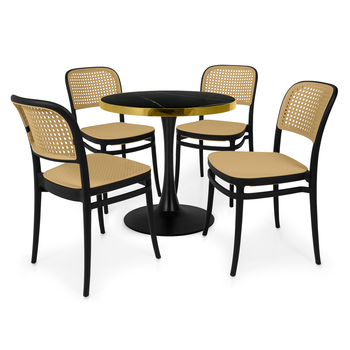 conjunto mesa de jantar redonda majestic 70cm preta com 4 cadeiras roma preto