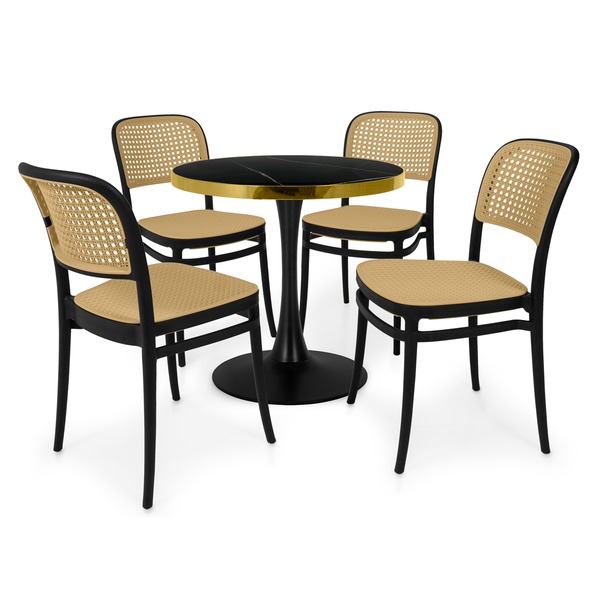 conjunto mesa de jantar redonda majestic 70cm preta com 4 cadeiras roma preto