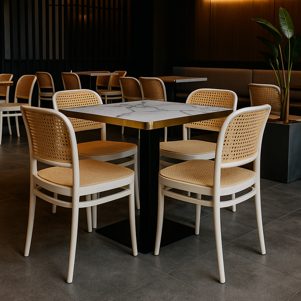 conjunto mesa de jantar redonda venezia 70x70cm branca com 4 cadeiras roma branco ambiente