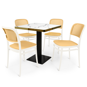 conjunto mesa de jantar redonda venezia 70x70cm branca com 4 cadeiras roma branco