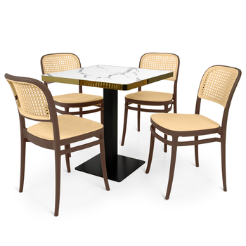 conjunto mesa de jantar redonda venezia 70x70cm branca com 4 cadeiras roma marrom