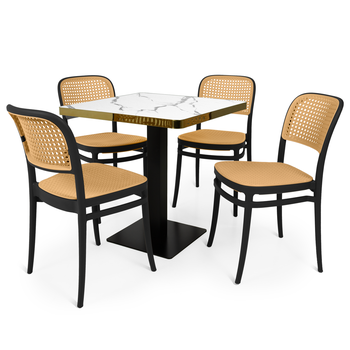 conjunto mesa de jantar redonda venezia 70x70cm branca com 4 cadeiras roma preto