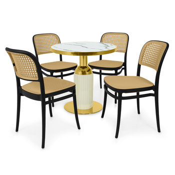 conjunto mesa de jantar redonda imperial 70cm branca com 4 cadeiras roma preto