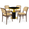 conjunto mesa de jantar redonda imperial 70cm preta com 4 cadeiras roma marrom