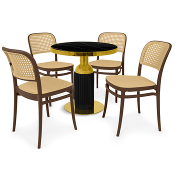 conjunto mesa de jantar redonda imperial 70cm preta com 4 cadeiras roma marrom