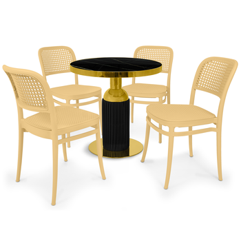 conjunto mesa de jantar redonda imperial 70cm preta com 4 cadeiras roma nude