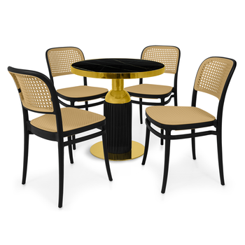 conjunto mesa de jantar redonda imperial 70cm preta com 4 cadeiras roma preto