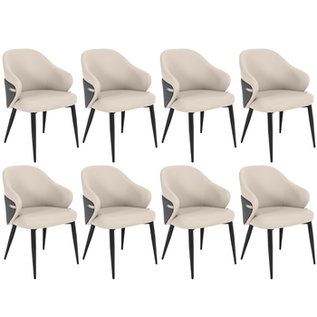 kit 8 cadeiras de jantar estofada milano design italiano begecinza escuro