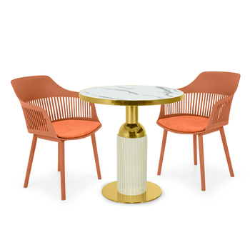 conjunto mesa de jantar redonda imperial 70cm branca com 2 cadeiras estofadas marcela marrom