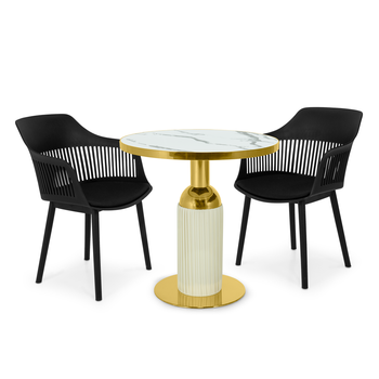 conjunto mesa de jantar redonda imperial 70cm branca com 2 cadeiras estofadas marcela preto