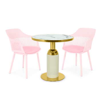 conjunto mesa de jantar redonda imperial 70cm branca com 2 cadeiras estofadas marcela rosa