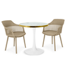 conjunto mesa de jantar redonda majestic 70cm branca com 2 cadeiras estofadas marcela nude escuro