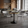 conjunto mesa de jantar redonda majestic 70cm preta com 2 cadeiras estofadas marcela cinza ambiente