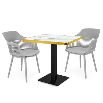conjunto mesa de jantar quadrada venezia 70x70cm branca com 2 cadeiras estofadas marcela cinza
