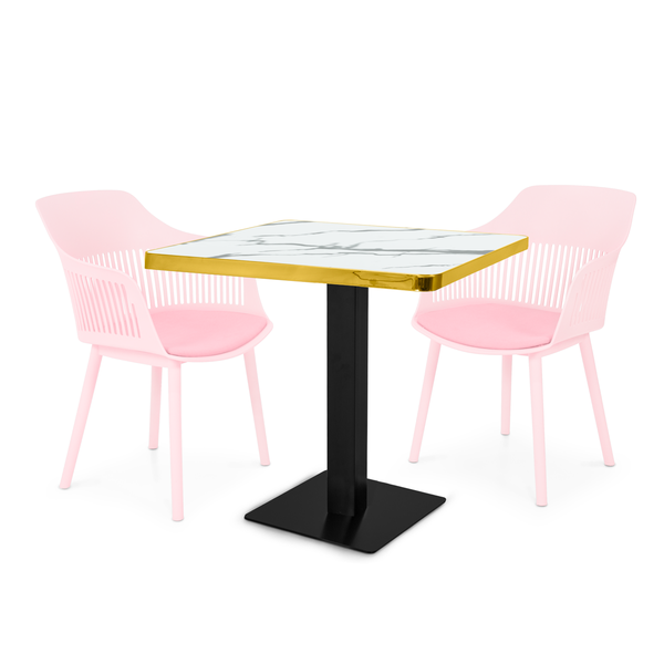 conjunto mesa de jantar quadrada venezia 70x70cm branca com 2 cadeiras estofadas marcela rosa