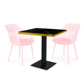 conjunto mesa de jantar quadrada venezia 70x70cm preta com 2 cadeiras estofadas marcela rosa
