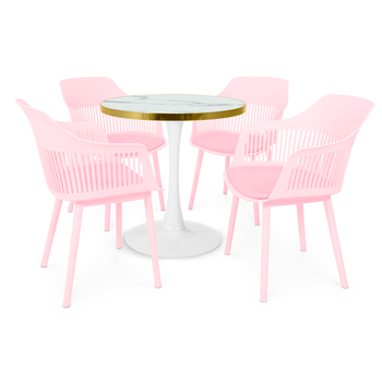 conjunto mesa de jantar redonda majestic 70cm branca com 4 cadeiras estofadas marcela rosa
