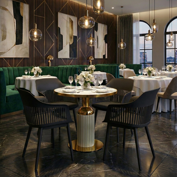 conjunto mesa de jantar redonda imperial 70cm branca com 4 cadeiras estofadas marcela preto ambiente