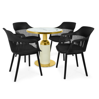 conjunto mesa de jantar redonda imperial 70cm branca com 4 cadeiras estofadas marcela preto