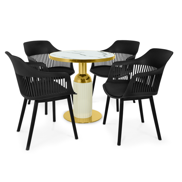 conjunto mesa de jantar redonda imperial 70cm branca com 4 cadeiras estofadas marcela preto