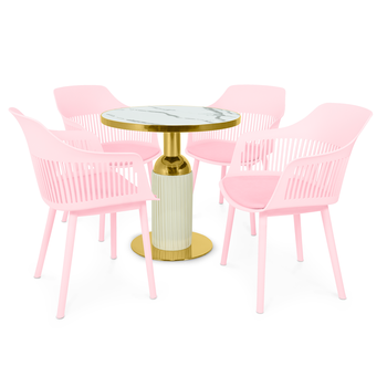 conjunto mesa de jantar redonda imperial 70cm branca com 4 cadeiras estofadas marcela rosa