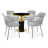 conjunto mesa de jantar redonda imperial 70cm preta com 4 cadeiras estofadas marcela cinza