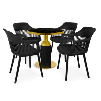 conjunto mesa de jantar redonda imperial 70cm preta com 4 cadeiras estofadas marcela preto