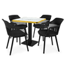 conjunto mesa de jantar quadrada venezia 70x70cm branca com 4 cadeiras estofadas marcela preto