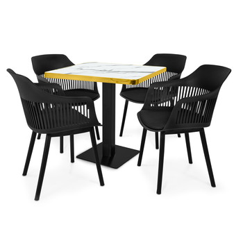 conjunto mesa de jantar quadrada venezia 70x70cm branca com 4 cadeiras estofadas marcela preto