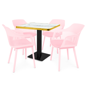 conjunto mesa de jantar quadrada venezia 70x70cm branca com 4 cadeiras estofadas marcela rosa