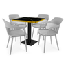conjunto mesa de jantar quadrada venezia 70x70cm preta com 4 cadeiras estofadas marcela cinza