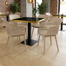 conjunto mesa de jantar quadrada venezia 70x70cm preta com 4 cadeiras estofadas marcela nude escuro ambiente