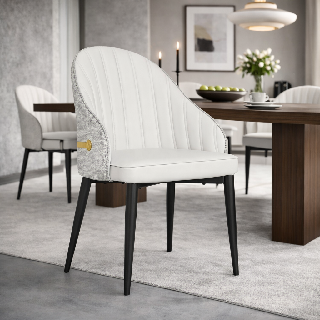 cadeira de jantar design la martina base de metal preta cor branco magazine decor