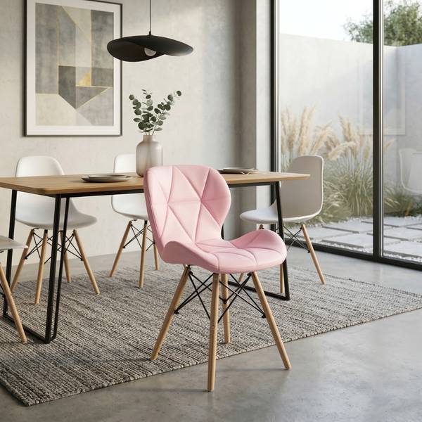 Cadeira Charles Eames Eiffel Slim Wood Estofada Rosa Claro
