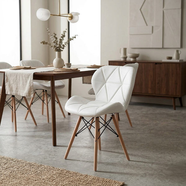 Cadeira Charles Eames Eiffel Slim Wood Estofada - Branca