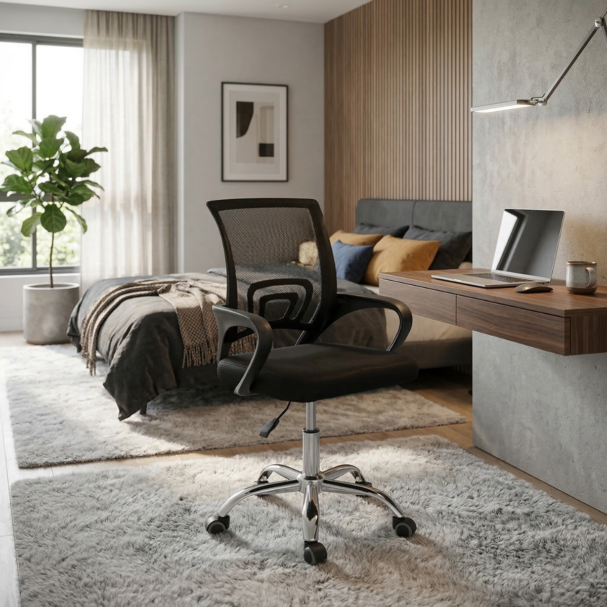 01 cadeira secretaria office base giratoria preta