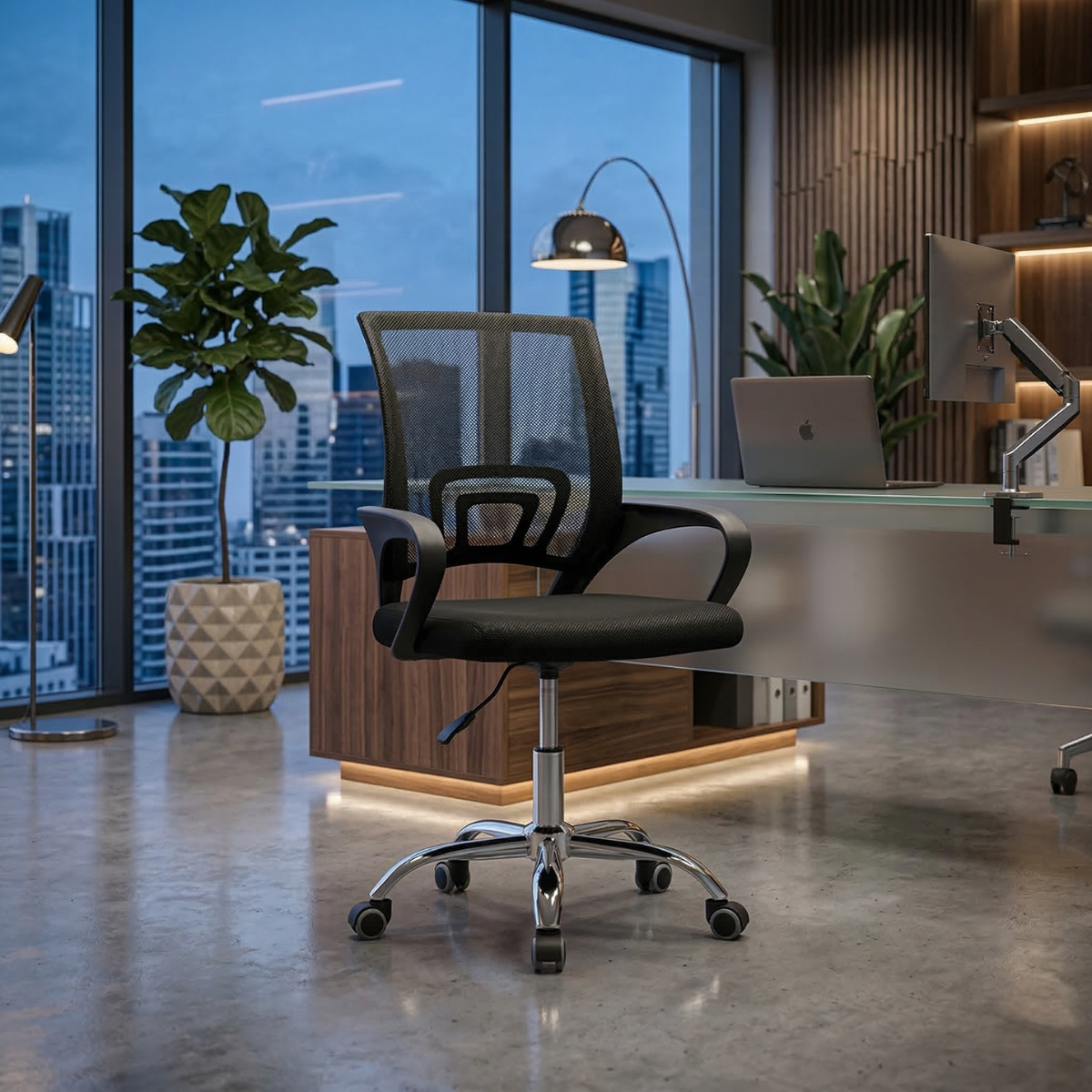 02 cadeira secretaria office base giratoria preta