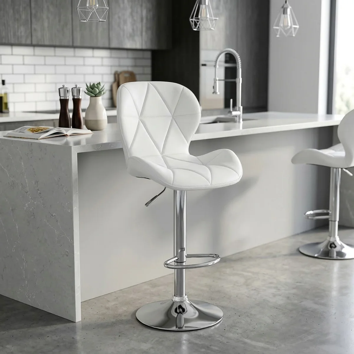 03 banqueta slim material ecologico regulagem de altura cinza