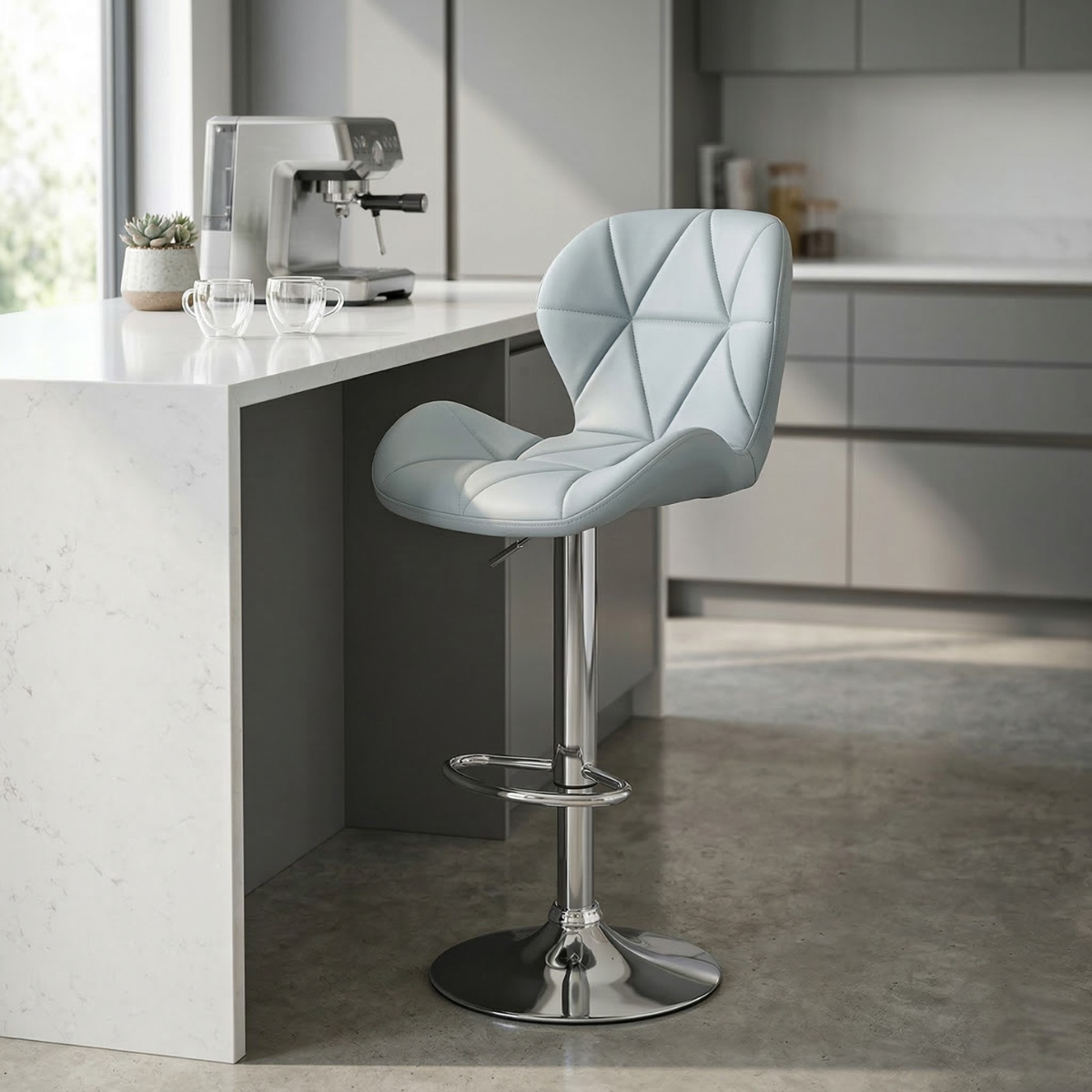 04 banqueta slim material ecologico regulagem de altura cinza