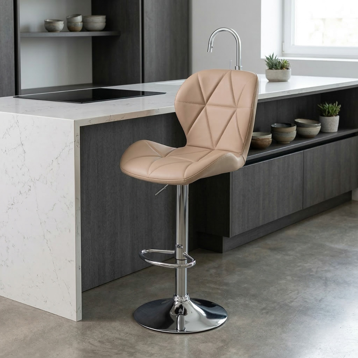 05 banqueta slim material ecologico regulagem de altura cinza