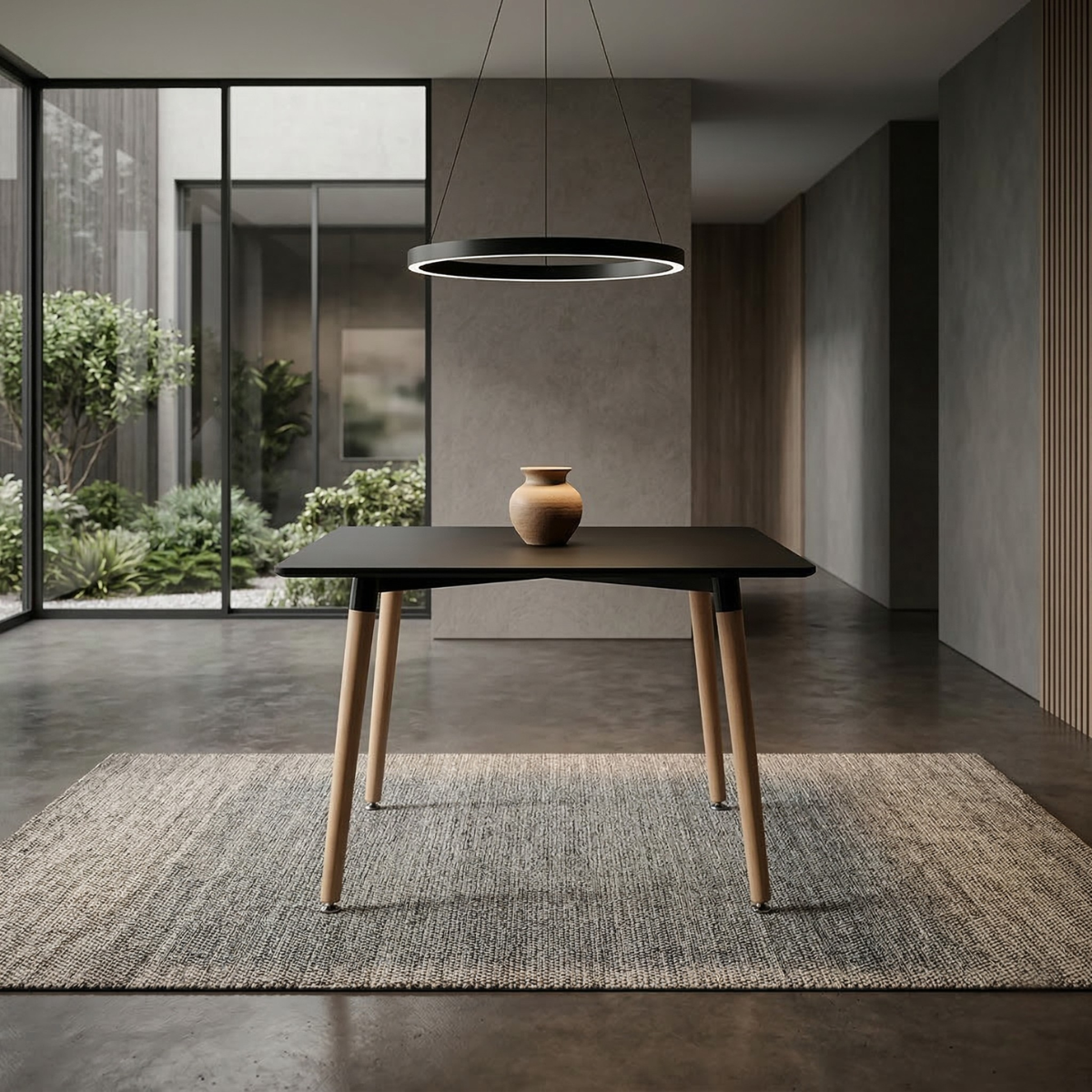 01 mesa jantar eiffel 80x80 base madeira preta