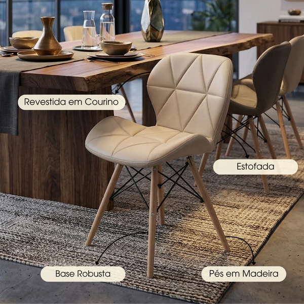 Cadeira Charles Eames Eiffel Slim Wood Estofada - Nude