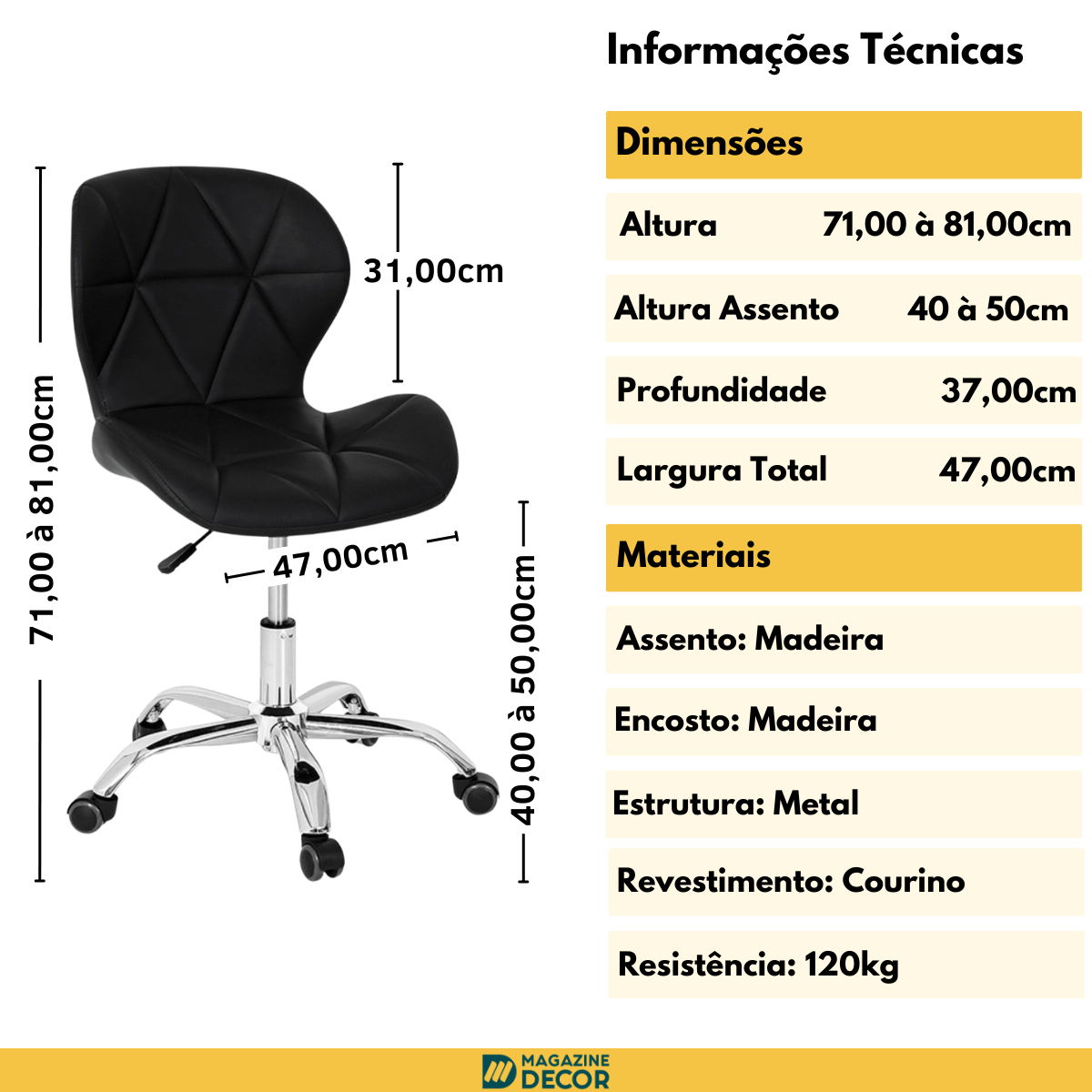 10 cadeira office eiffel slim base giratoria preta