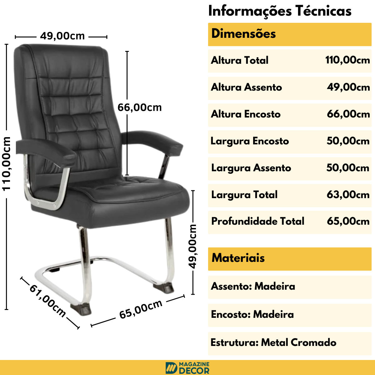 07 cadeira de escritorio estofada presidente premium base fixa preto