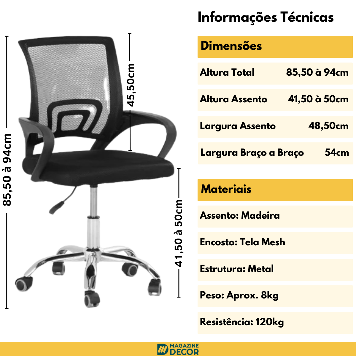 04 cadeira secretaria office base giratoria preta