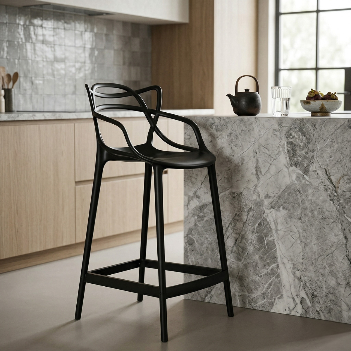 04 banqueta media allegra 66cm design cozinha bancada preto