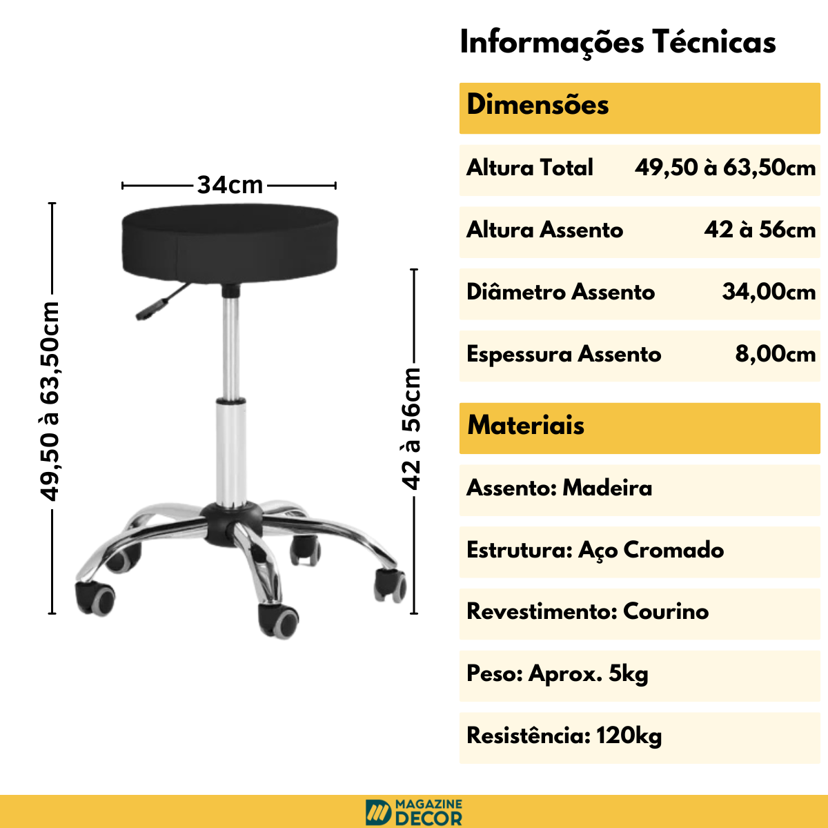 02 banqueta mocho sem encosto com regulagem de altura preto