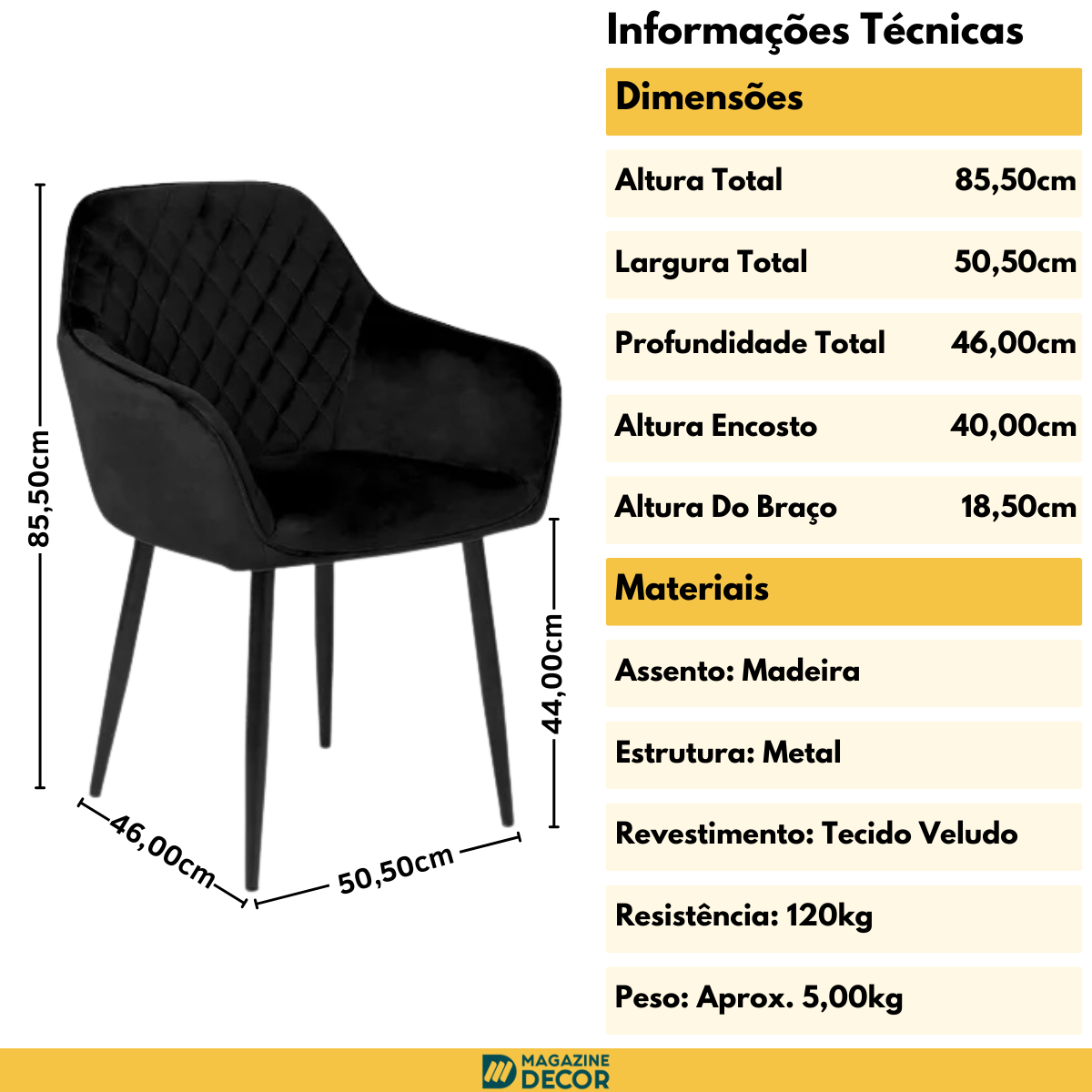 05 cadeira estofada veludo base metal barcelona preta